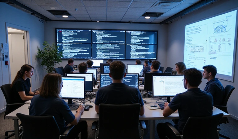 Team bei der Arbeit an Blockchain-Projekten